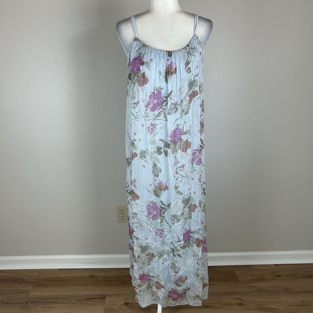 Made In Italy M Silk Blend Maxi Dress Floral Lined Cami Tank Sleeveless Shift